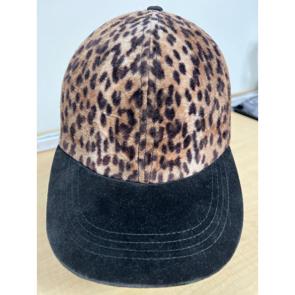 Leopard Print Velvet Baseball Cap Black Brim Animal Pattern Elastic Back Hat
